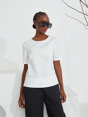 Блуза из хлопка с короткими рукавами (M, Белый)