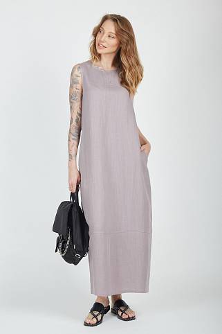 Платье льняное без рукавов (XL, Серый)