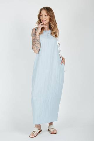 Платье льняное без рукавов (XL, Голубой)