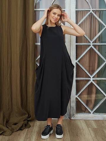Платье без рукавов с карманами (XL, Черный)