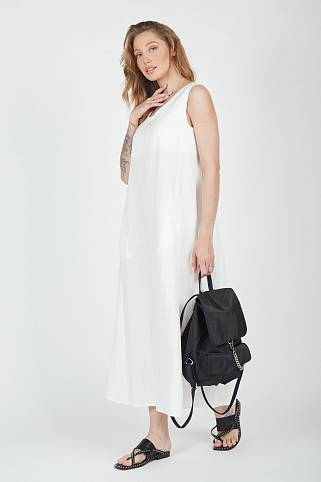 Платье льняное без рукавов (XL, Белый)
