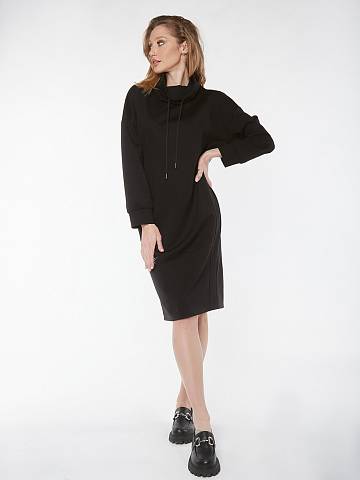 Платье из трикотажа с карманами (XS, Черный)