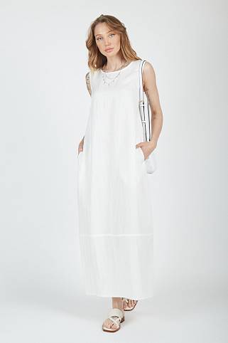 Платье льняное без рукавов (S, Белый)