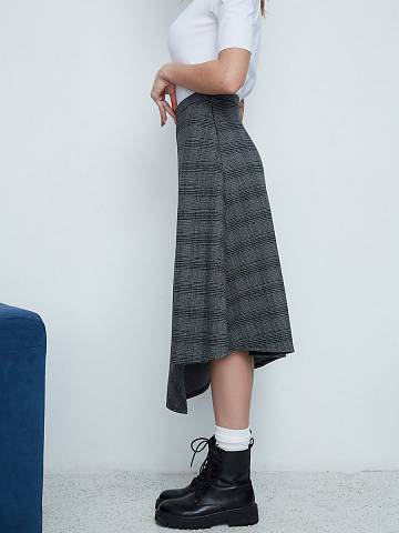 Асимметричная юбка миди (XS, Черный)