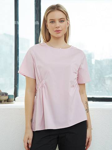 Блуза из хлопка асимметричная (42-46, Розовый)