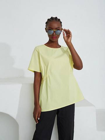 Блуза из хлопка асимметричная (42-46, Светло-Желтый)