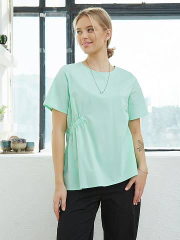 Блуза из хлопка асимметричная (42-46, Светло-Зеленый)