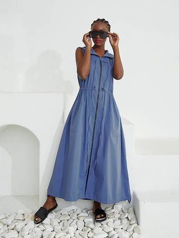 Платье с капюшоном без рукавов (42-46, Синий)